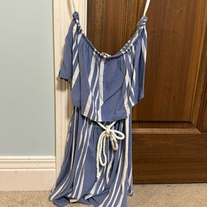 Blue and white striped dress